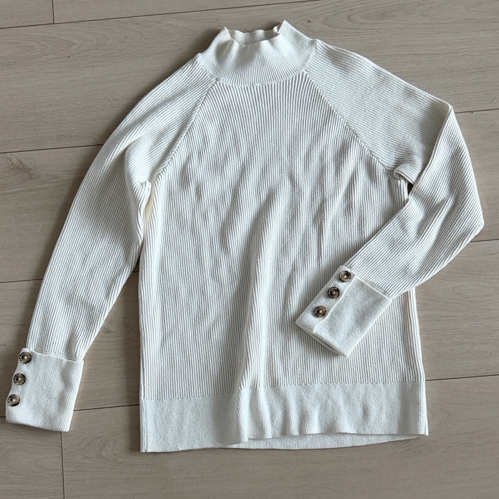 Michael Kors Cream Turtleneck Sweater with Cuff Buttons